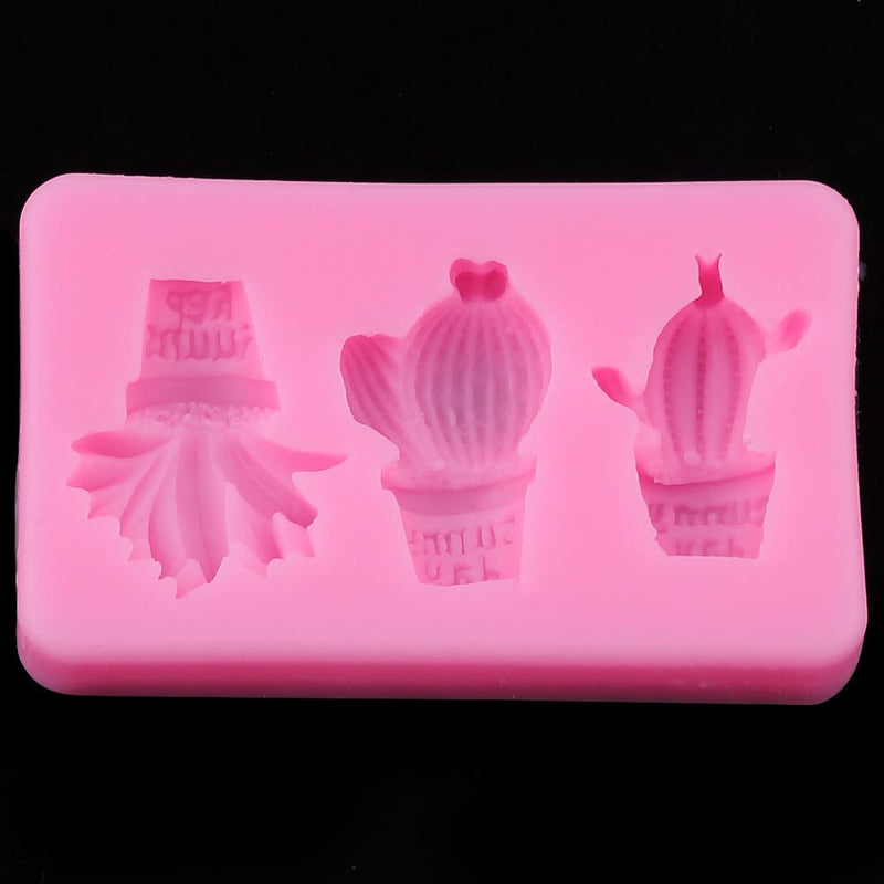 1137 Cake Decorating Baking 3 Cavity Cactus Silicone Chocolate Mold (Pink) - Opencho