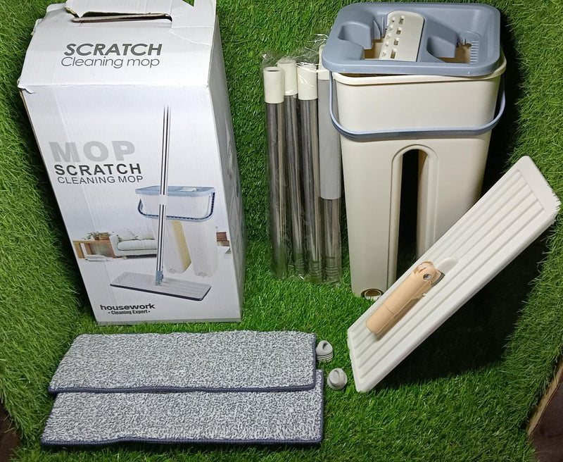 1142B Scratch Cleaning Mop with 2 in 1 Self Clean Wash Dry Hands Free Flat Mop 