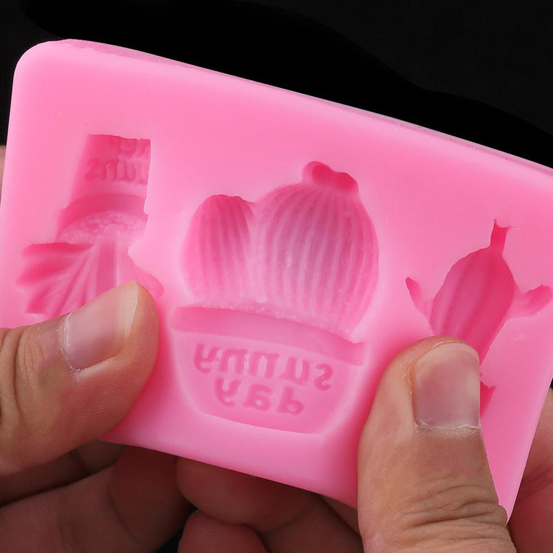 1137 Cake Decorating Baking 3 Cavity Cactus Silicone Chocolate Mold (Pink) - Opencho