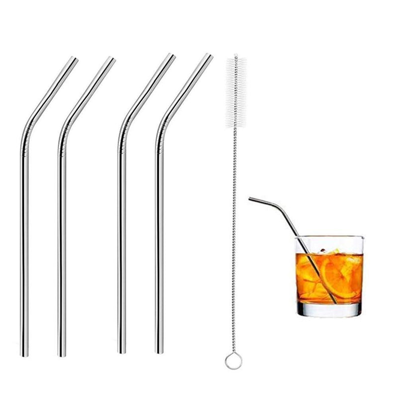 0581 Stainless Steel Straws & Brush (4 Bent straws, 1 Brush) -5pcs