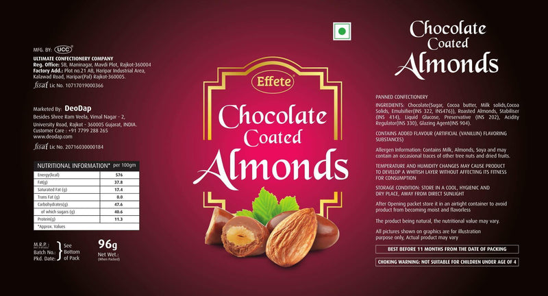 045+879 Effete Festival Gift Combo - Chocolate Coated Roasted Almond 96gm with Golden Rose 10 INCHES with Carry Bag