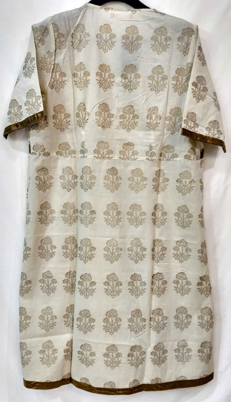 Off White Half Sleeve Stitched Kurti With Golden Print