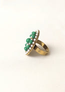 Green & White Adjustable Ring For Young Women