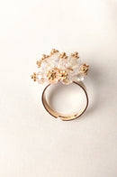Free Size Ring for Women White with Golden Work