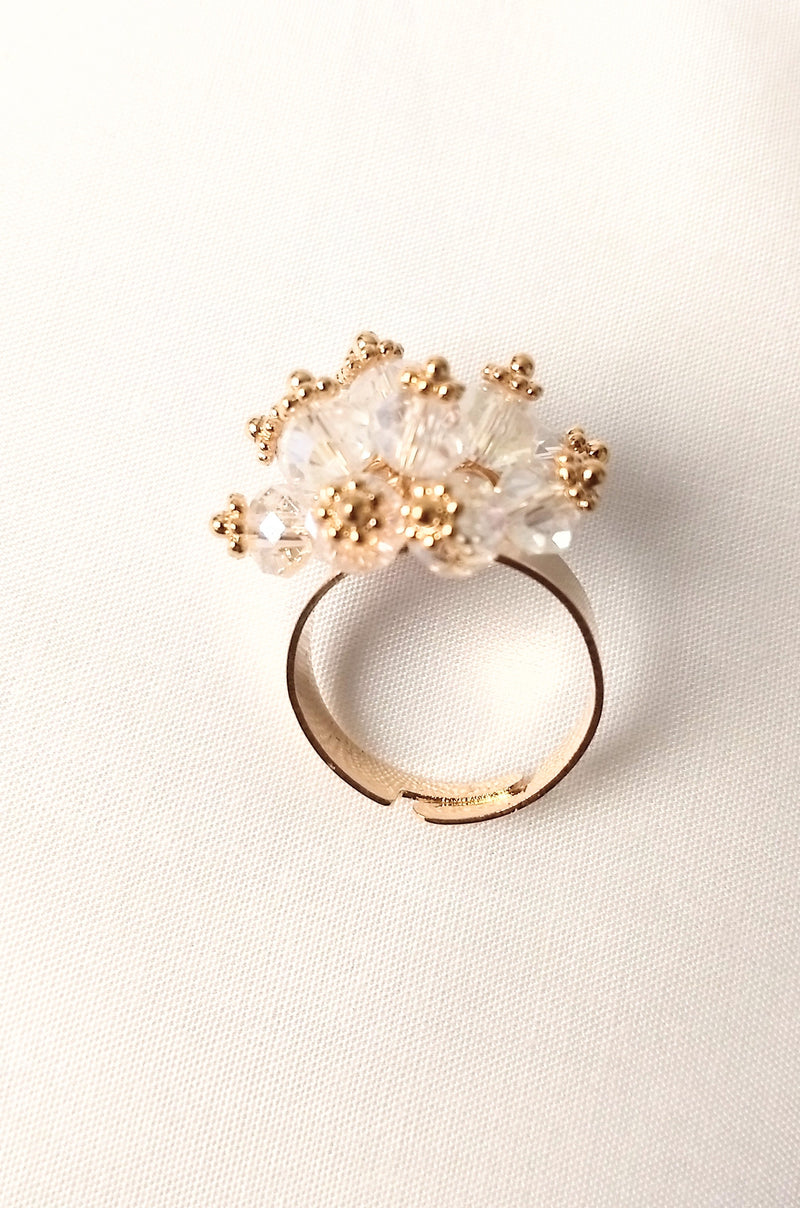 Free Size Ring for Women White with Golden Work