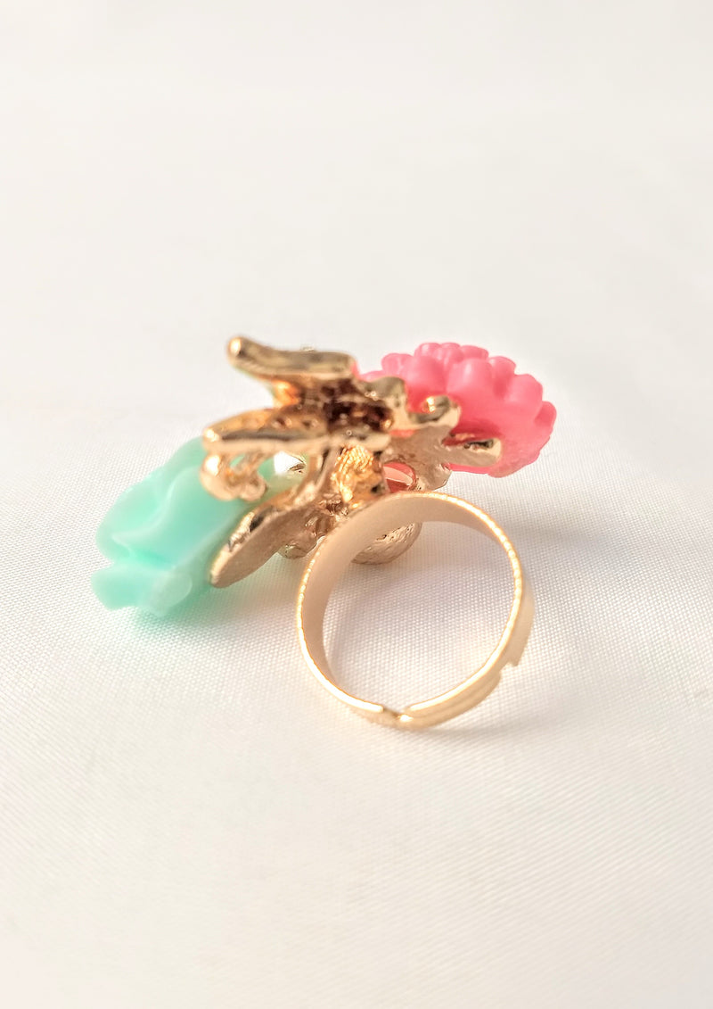 Party Wear Pink & Light Green Adjustable Ring
