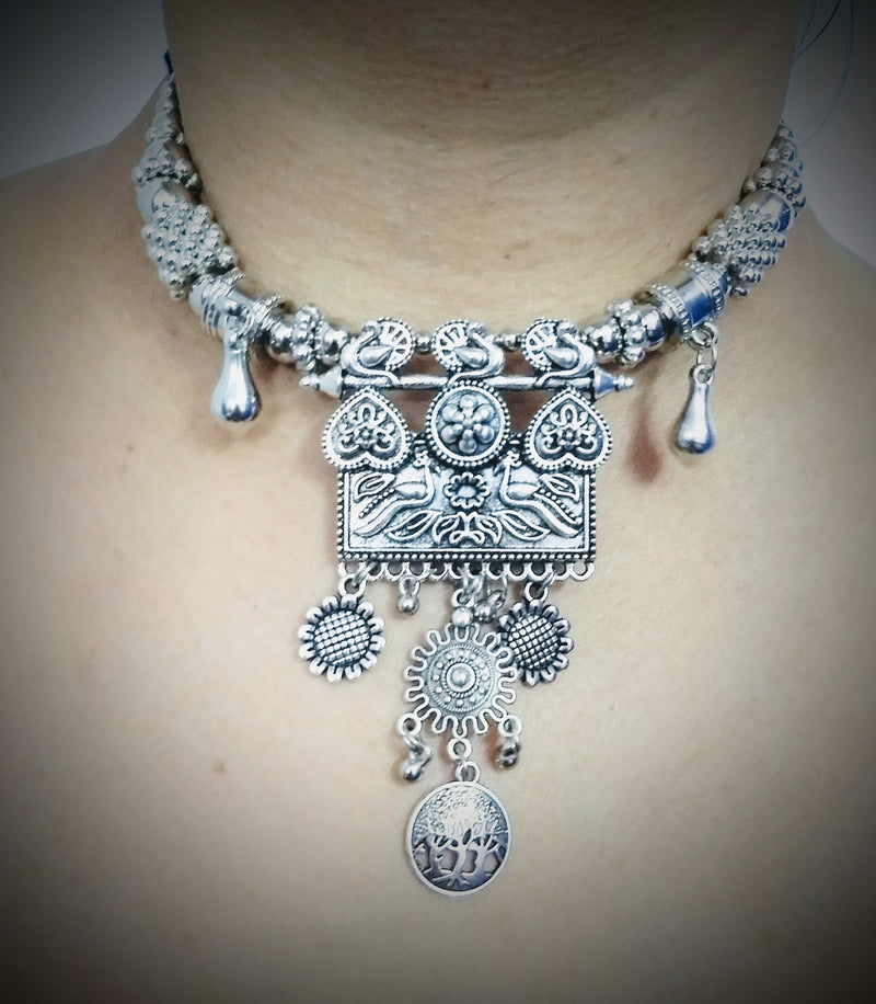 Trendy Oxidized Necklace With Antique Design Pendant