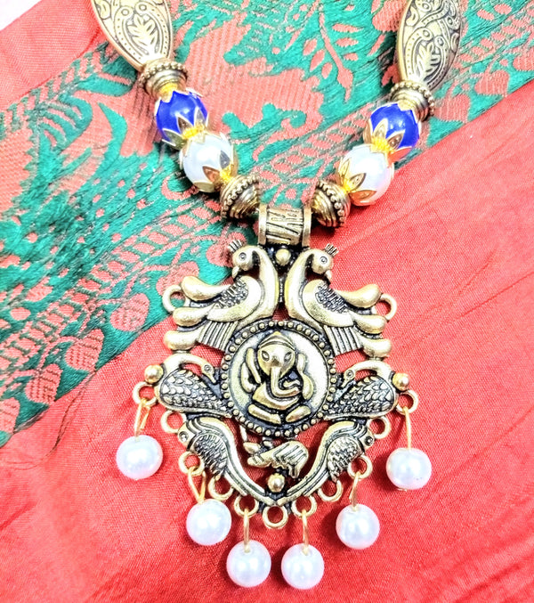 Lord Ganesha Blue Beads Beautiful Necklace for Urban Women