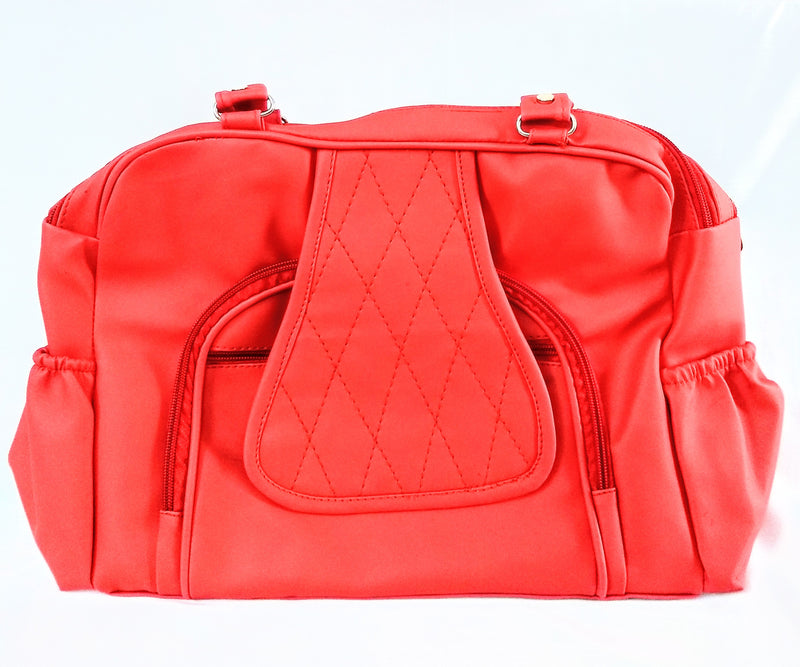 Women Red Purse / Handbag Large Double Zipper Multi Pocket Compartment