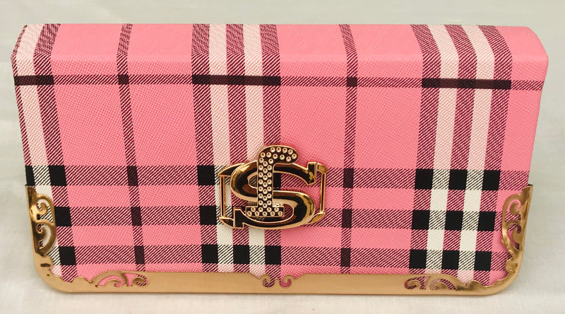 Women's/Girl's Pink Color With Checks Clutch - YB00084PWBC