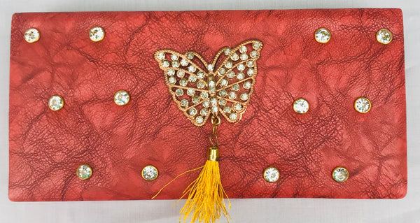 Dark Pink Color With Butterfly Brooch Clutch - YB00098DPBBD