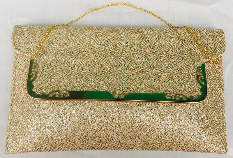 Golden Sparkel Olive Shade Clutch With Sling - YB00811GSOSCS