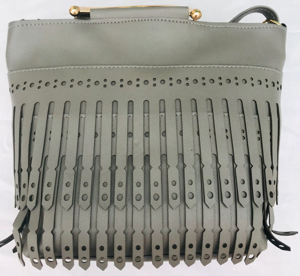 Grey Color With Cut Work Golden Handle Handbag - YB000632GGHH