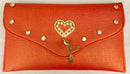 Orange Diamond Studded With Heart Brooch Clutch With Sling - YB00951ODSHH