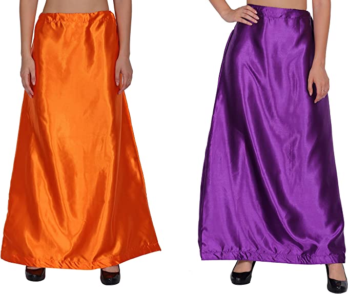 Ladies Glossy silk Underskirt Combo Pack of 2 Orange Purple.