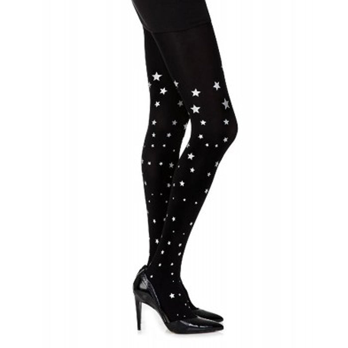 Music Legs Spandex Opaque Pantyhose with Glitters - Black