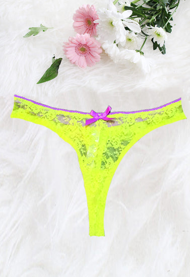 Neon Green Rose Sheer Net Lace Thong Panty(Sold Out)