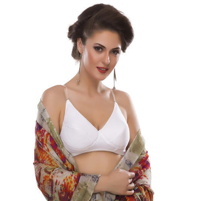Pure cotton wire free white bra for summers