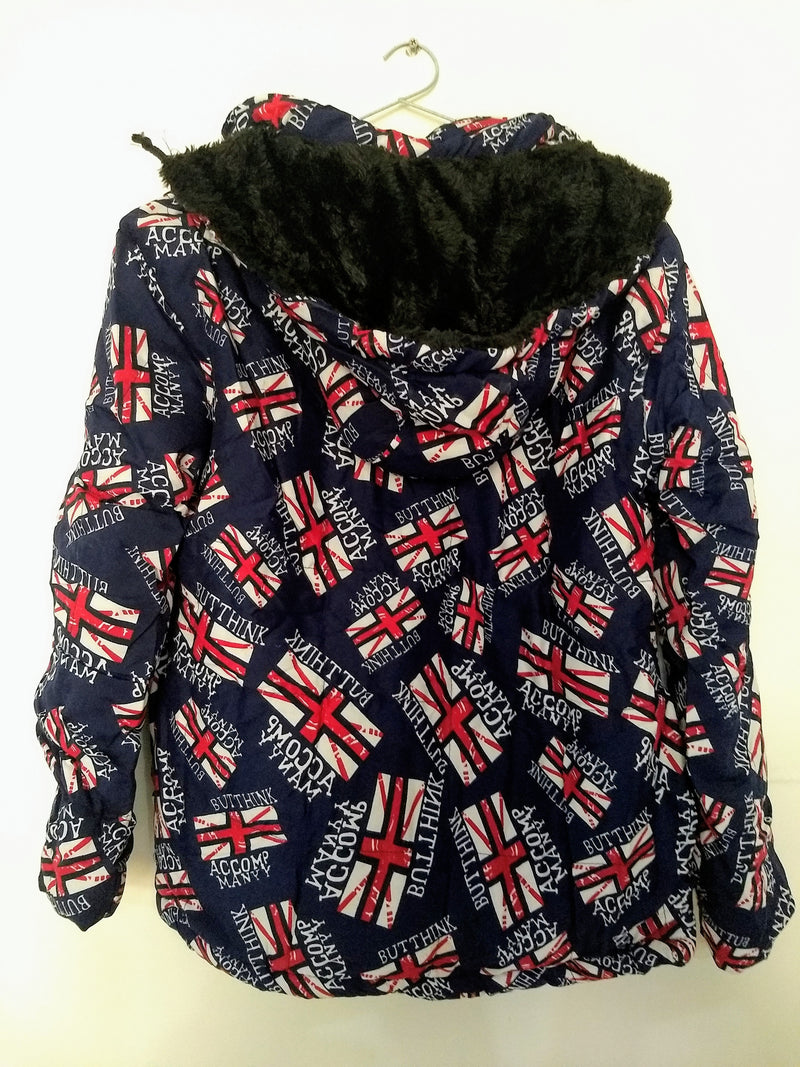 Kids Winter Blue Jacket With Text & English Flag - RMKJ005200001BEF-1