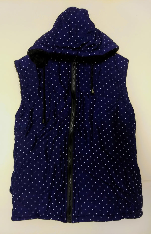 Girl's Blue Hood Jacket With Small White Stars  -  RMKJ002200001BS-1