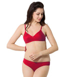 Cute Solid Red Pure Cotton Bra Panty Set
