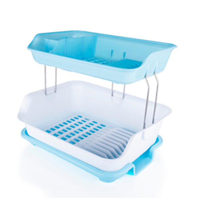 2291 Dish Drainer Rack 2 Layer Drying Rack with Water Removing Tray Sink (Multicolour) - 