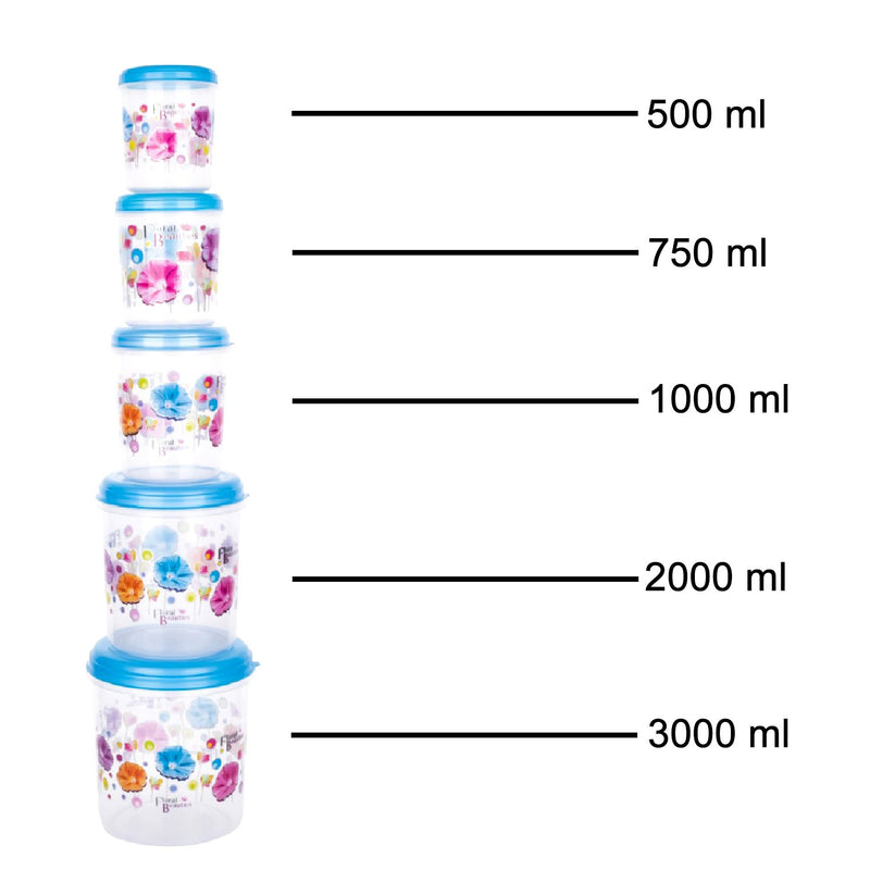 2446 Plastic Transparent Container Air Tight Dabba Set (3000ml, 2000ml, 1000ml, 750ml, 500ml) - 