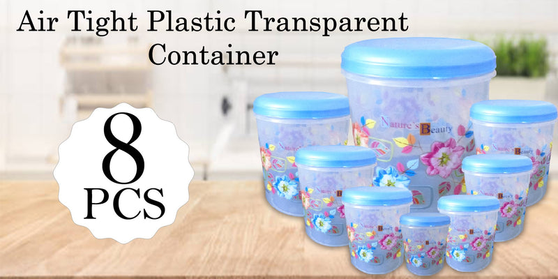 2448 Air Tight Plastic Transparent Container Set (10000ml, 7000ml, 5000ml, 3000ml, 2000ml, 1000ml, 750ml, 500ml) - 