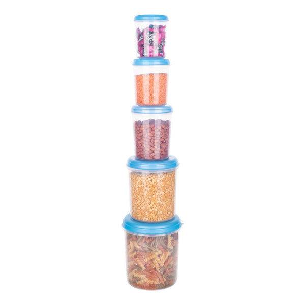 2446 Plastic Transparent Container Air Tight Dabba Set (3000ml, 2000ml, 1000ml, 750ml, 500ml) - 