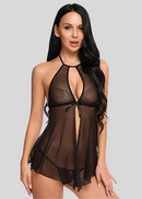 Elegant Lace Black Babydoll Nightwear