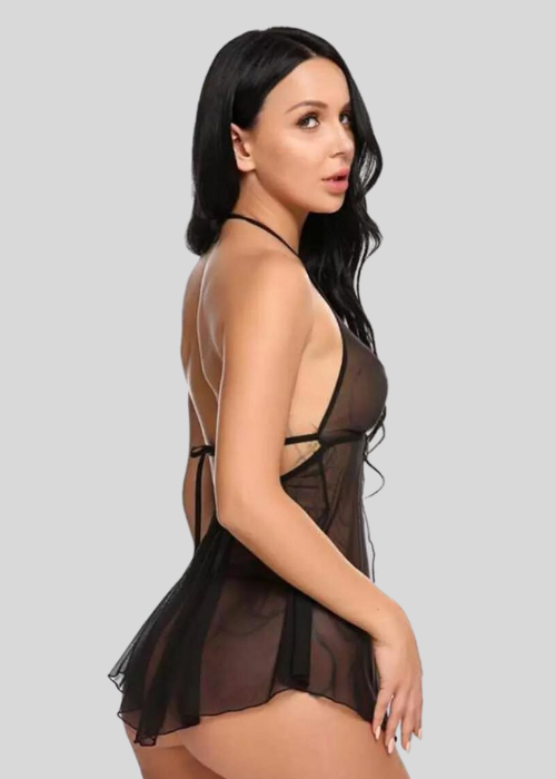 Elegant Lace Black Babydoll Nightwear