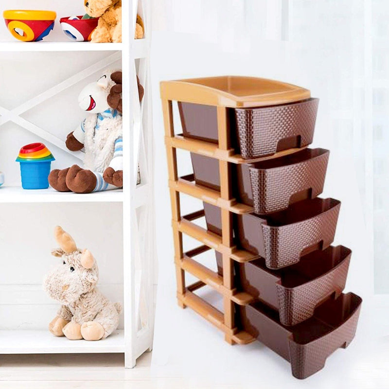 1151 5tier Plastic Modular Drawer System For Multiple Use (Brown colour) - 