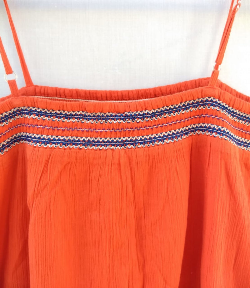 Women Imported Top Peach Colour & Blue Work on Top Elastic off shoulder - RMFT005100001PBLWS