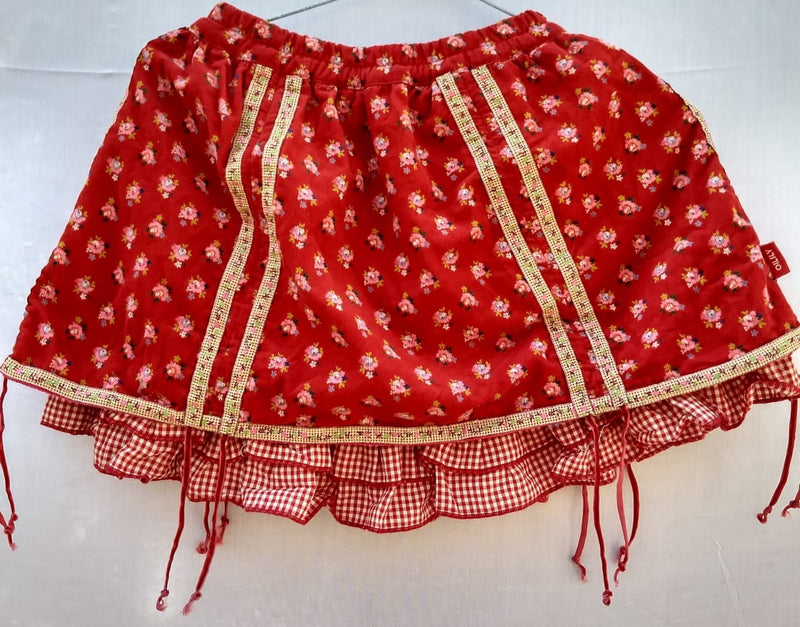 Kids Skirt (12 to 18 Months) Red Colour With Pink & Green Flowers - RMKS000100001SRPG