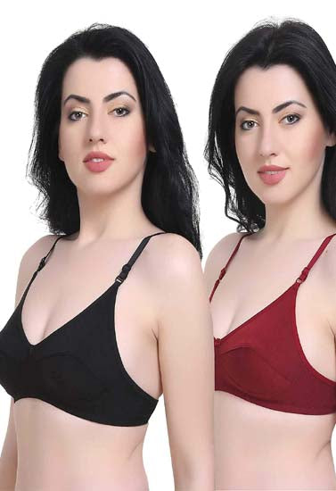 "Women's" T-Shirt Cotton Hosiery Black & Red Bra ( Pack of 2)