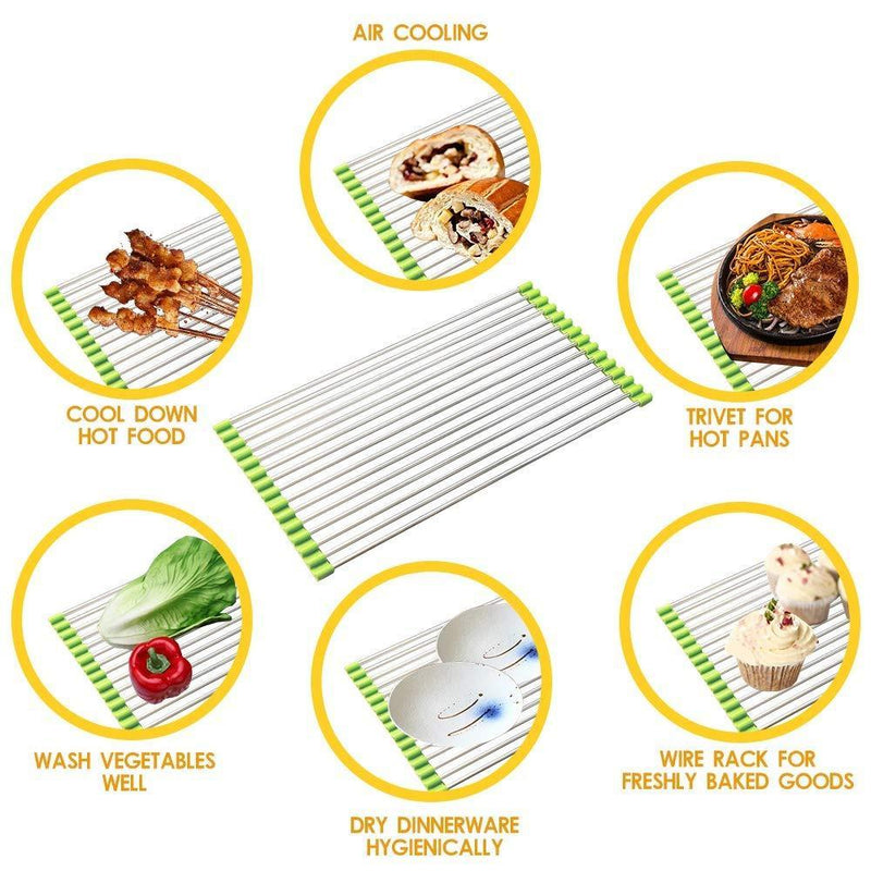 2064 Foldable Drain Rack Kitchen Sink Roll up Dish Drying Rack Portable Dish Rack - Opencho