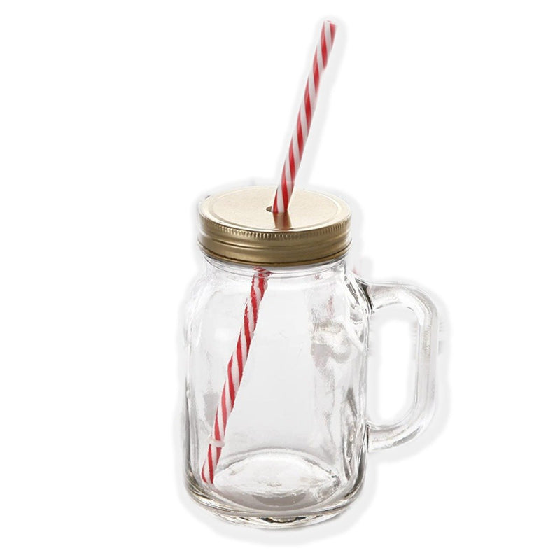 0760 Drinking Cup/Glass/Mug Mason Jar with Handle & Straw