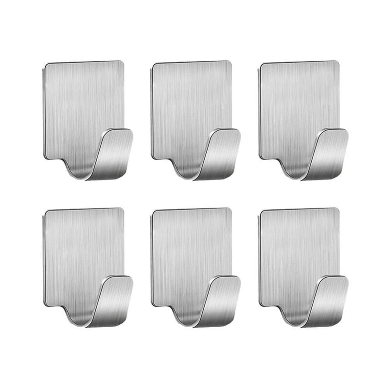 1593 Multipurpose Small Rectangular Stainless Steel Adhesive Hooks (Set of 6) - 