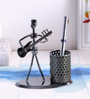 1636 Iron Musician Playing Bass Guitar Pen Stand Showpiece - DeoDap